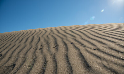 Naklejka premium Sand dunes againt blue sky. Desert dry coast land Cyprus