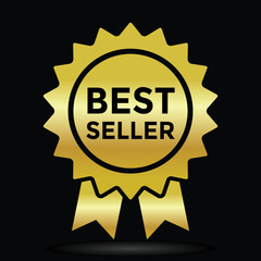 best seller seal, golden color vector illustration 