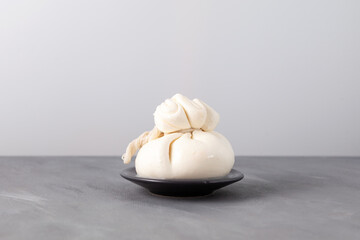 Fresh soft Italian cheese. Pouch of Italian burrata or burratina cheese made from mozzarella and...