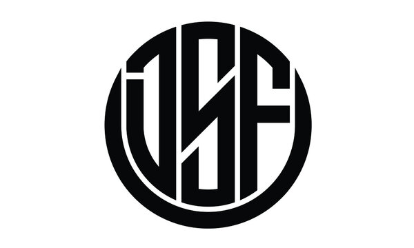 DSF shield in circle logo design vector template. lettermrk, wordmark, monogram symbol on white background.