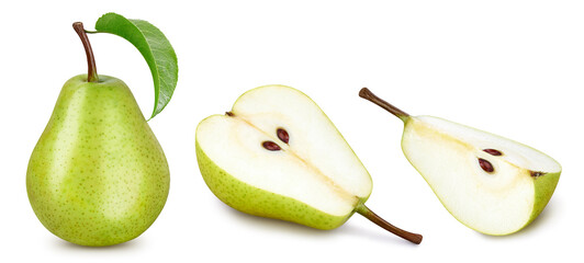 Pears with clipping path. Pears fruit collection organic pears isolated on white background.