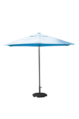 Cyan parasol umbrella with stand isolated on white background with clipping path