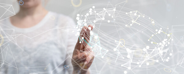 abstract lines with dots over dark background.