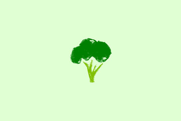 Color broccoli symbol for vegan restaurant logo, vegetarian label, organic food packaging design, banner of farmers market. Hand drawn vegetable icon. Green cabbage flowering illustration isolated.