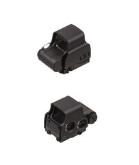 Modern optical collimator sight. Red dot aiming device for shooting at short distances. Isolate on a white back.