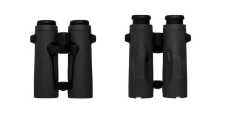 Modern binoculars. An optical instrument for observation at long distances. Isolate on a white back.