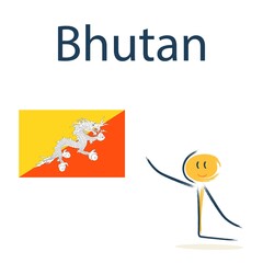Character with the flag of Bhutan. Teaching children geography and countries of the world