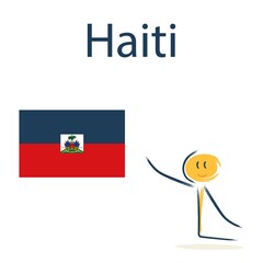Character with the flag of Haiti. Teaching children geography and countries of the world