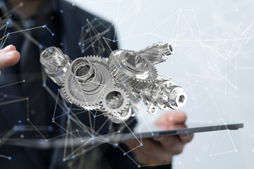 gear system data. Connecting lines and dots.Big data visualization