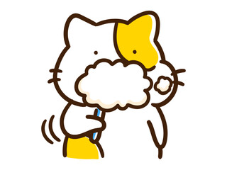 歯磨きで泡だらけになるかわいいねこのデフォルメイラスト