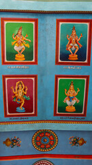 Paintings of Lord Shiva in different forms on Ceiling of Mandapam in Nataraja Temple, Chidambaram,...
