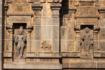 Sculpture of Hindu Gods on Gopuram of Nataraja Temple, Chidambaram, Tamil Nadu, India
