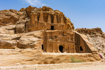Petra, Wadi Musa, Jordan - June 6 2019: Ancient remains at the entrance to Petra