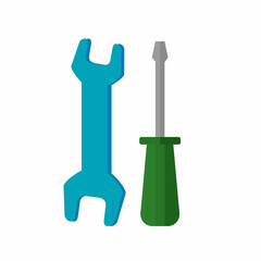 Screwdriver and wrench icon vector or screwdriver and spanner flat color as repair and maintenance service isolated illustration clipart image