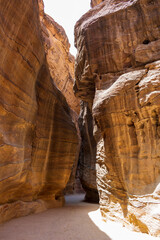Petra, Wadi Musa, Jordan - June 6 2019: The spectacular Sîq gorge on Petra