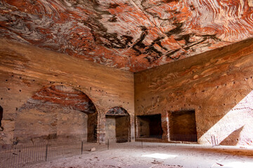 Petra, Wadi Musa, Jordan - June 6 2019: Interior of a cave in Petra