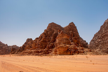 Wadi Rum, Jordan - June 7 2019: Particular rock aggregate in the Wadi Rum desert