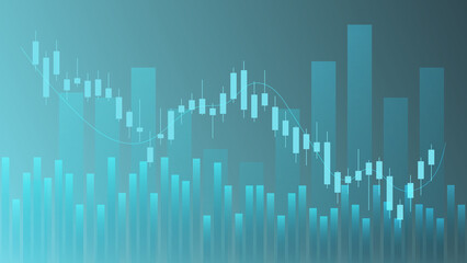 economy situation concept. Financial business statistics with bar graph and candlestick chart show stock market price and currency exchange on green background