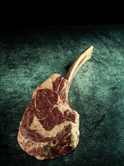 Tomahawk steak from the Ribeye, Irish beef, view from above