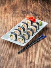 Sushi Rolls with Shrimps, Restaurant Asian Food