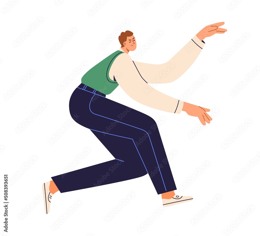 Poster crisis, failure and work problem concept. exhausted employee falling. tired office worker fail. man 