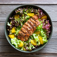 Salad with duck, oranges and nuts. Healthy eating. Diet.