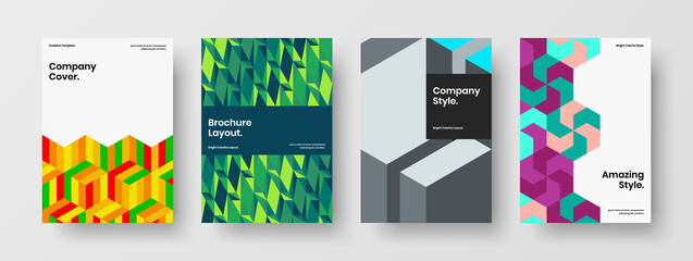 Premium geometric tiles corporate brochure template bundle. Unique poster design vector illustration composition.