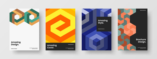 Bright booklet A4 vector design layout composition. Trendy geometric hexagons brochure illustration collection.