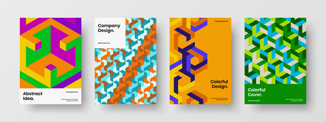 Clean geometric shapes corporate identity illustration composition. Amazing magazine cover A4 design vector layout bundle.