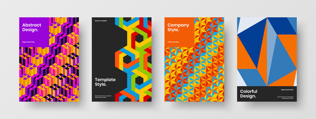 Obraz premium Fresh magazine cover A4 design vector illustration composition. Original geometric tiles postcard concept collection.