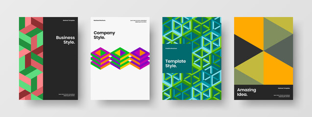 Vivid company cover design vector illustration collection. Modern mosaic shapes booklet layout bundle.