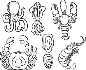 Japanese food,Seafood set vector illustration for printing on background.
