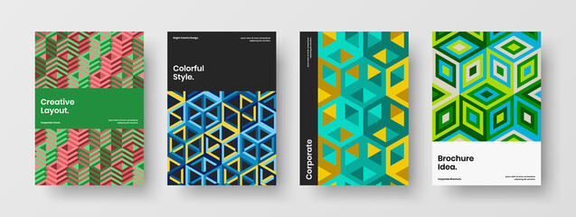 Multicolored booklet design vector template bundle. Premium geometric tiles corporate identity concept composition.