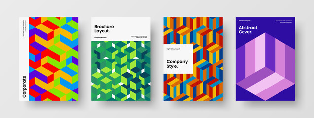 Fototapeta premium Original geometric tiles brochure layout bundle. Isolated front page A4 design vector illustration composition.