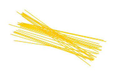 yellow uncooked egg or wheat spaghetti isolated on white - obrazy, fototapety, plakaty