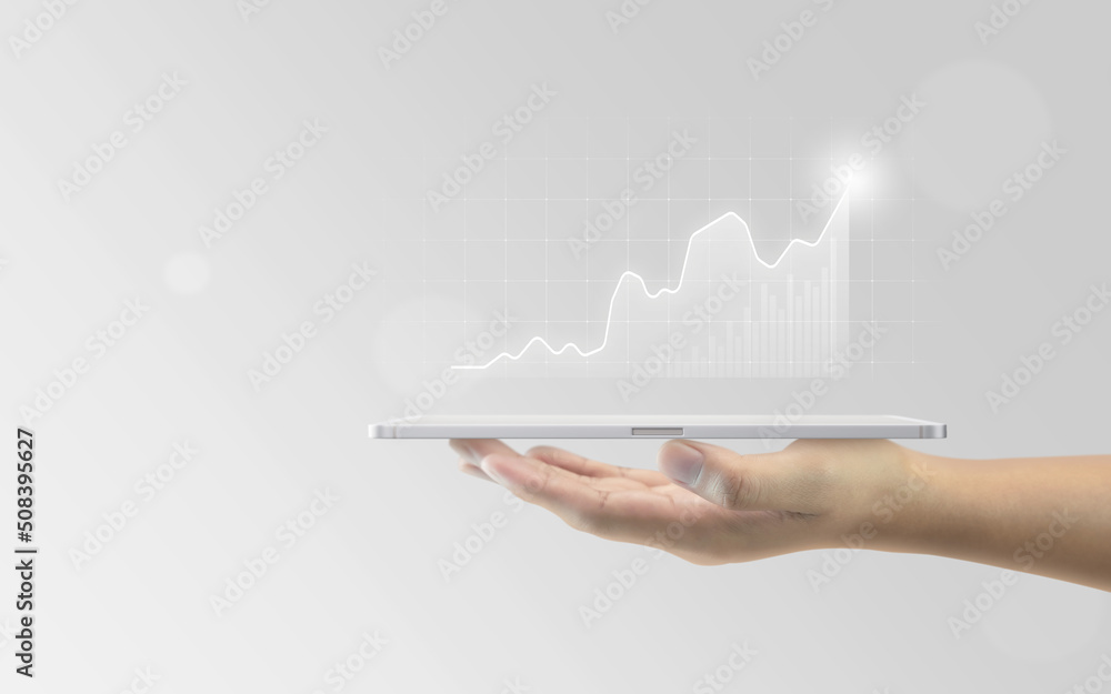 Poster tablet analysis business graph data diagram concept financial background with growth stock chart tra