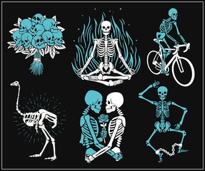 Skeletons` Logos Collection For T-shirt and Denim. - obrazy, fototapety, plakaty