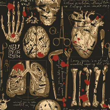 Anatomy seamless pattern with draw human organs
