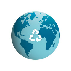 Circle Globe with Triangle Arrow Recycle Symbol. Save World Reuse Resource Concept Cartoon Icon. Renewable Planet Environment Sign. Sustainability Global Recycle Sign. Isolated Vector Illustration