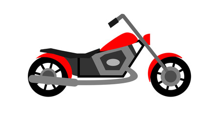 Motorcycle vector flat style red color for kids game, book illustration, holiday, banner. Illustration 10 eps