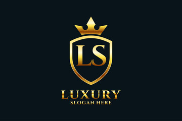 initial LS elegant luxury monogram logo or badge template with scrolls and royal crown - perfect for luxurious branding projects