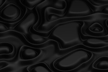 Abstract wave folds surface black background. Digital minimalist wavy 3d illustration