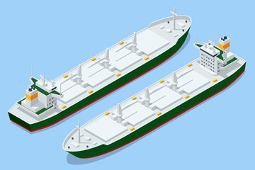 Isometric Bulk carrier ship. Bulk freighter travels. Import or export wheat, corn, grain, sand, coal. Container ship, cargo ship. World cargo ship © Golden Sikorka