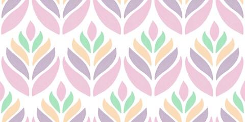 Abstract pattern with stylized geometric pastel flowers. Artistic floral folk motif for fabrics, textile, packaging, wall art print design 