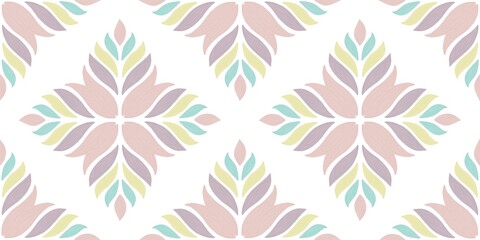 Abstract pattern with stylized geometric pastel flowers. Artistic floral folk motif for fabrics, textile, packaging, wall art print design 