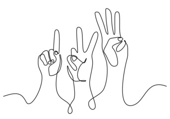 One continuous single line of hand diversity pose isolated on white background.