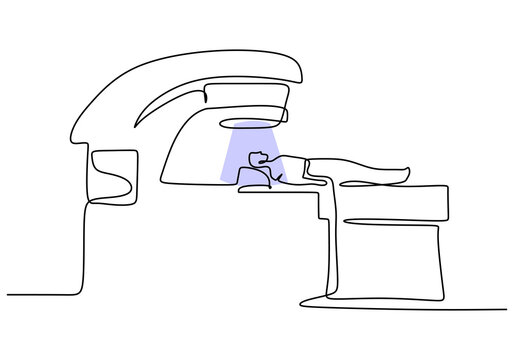 recommend clip art: One continuous single line of man do radiology therapy isolated on white background.