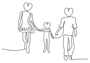 One continuous single line of happy parent global day with kid isolated on white background.