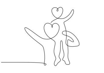 One continuous single line of happy parent global day with kid isolated on white background.