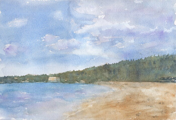 beach landscape watercolor painting